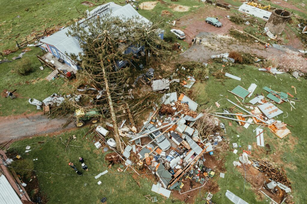 A home destroyed by a fallen tree