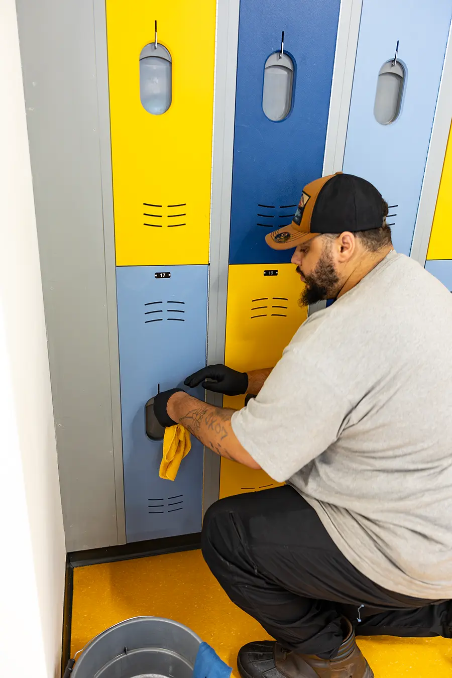 CRS cleaning a locker damaged by smoke