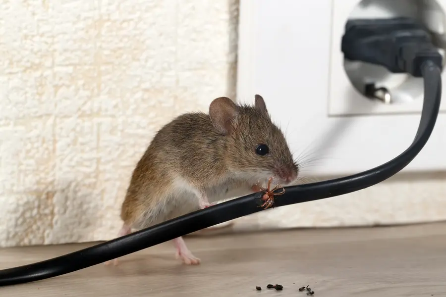 A rat chewing on a wire